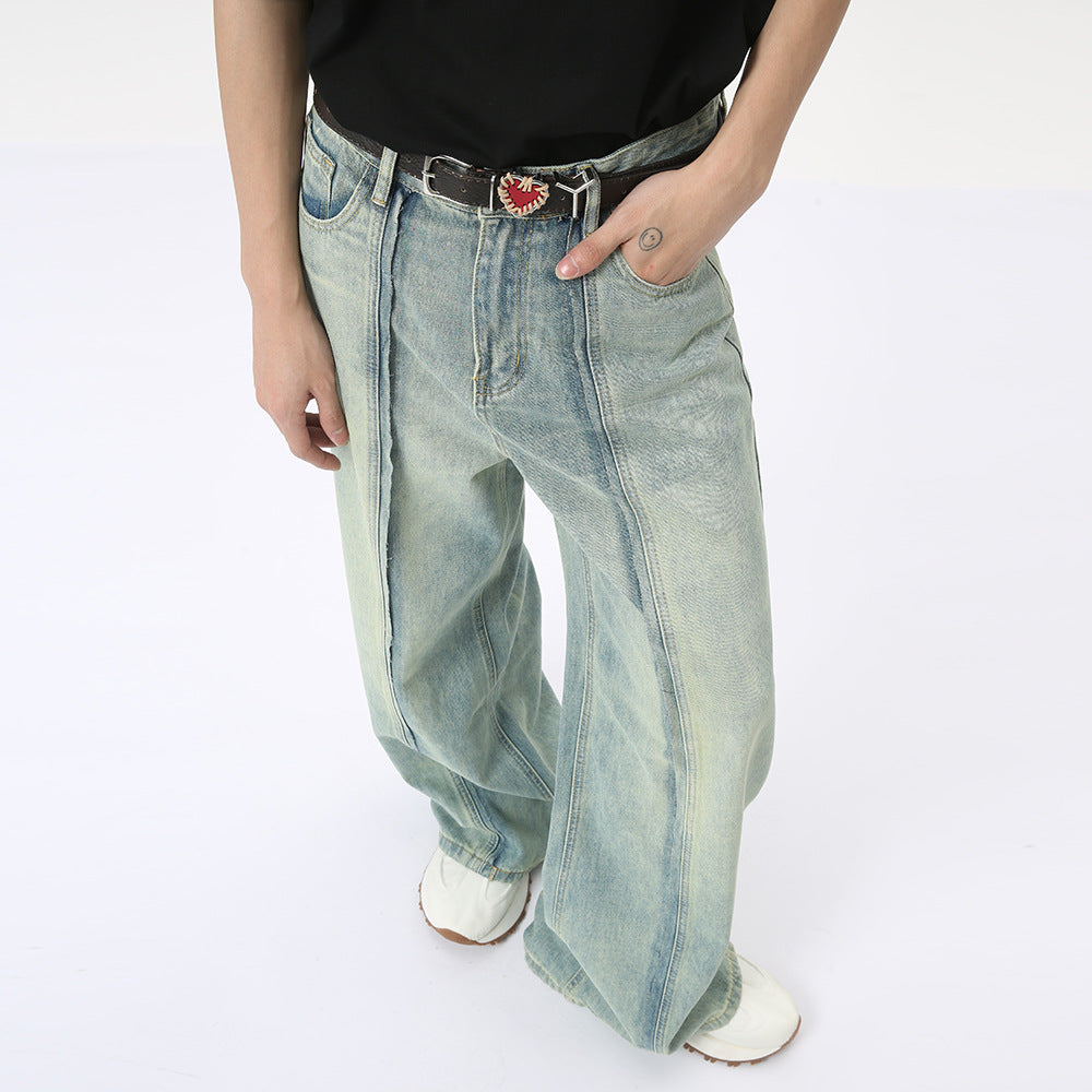 Stitching Design Wide Leg Jeans