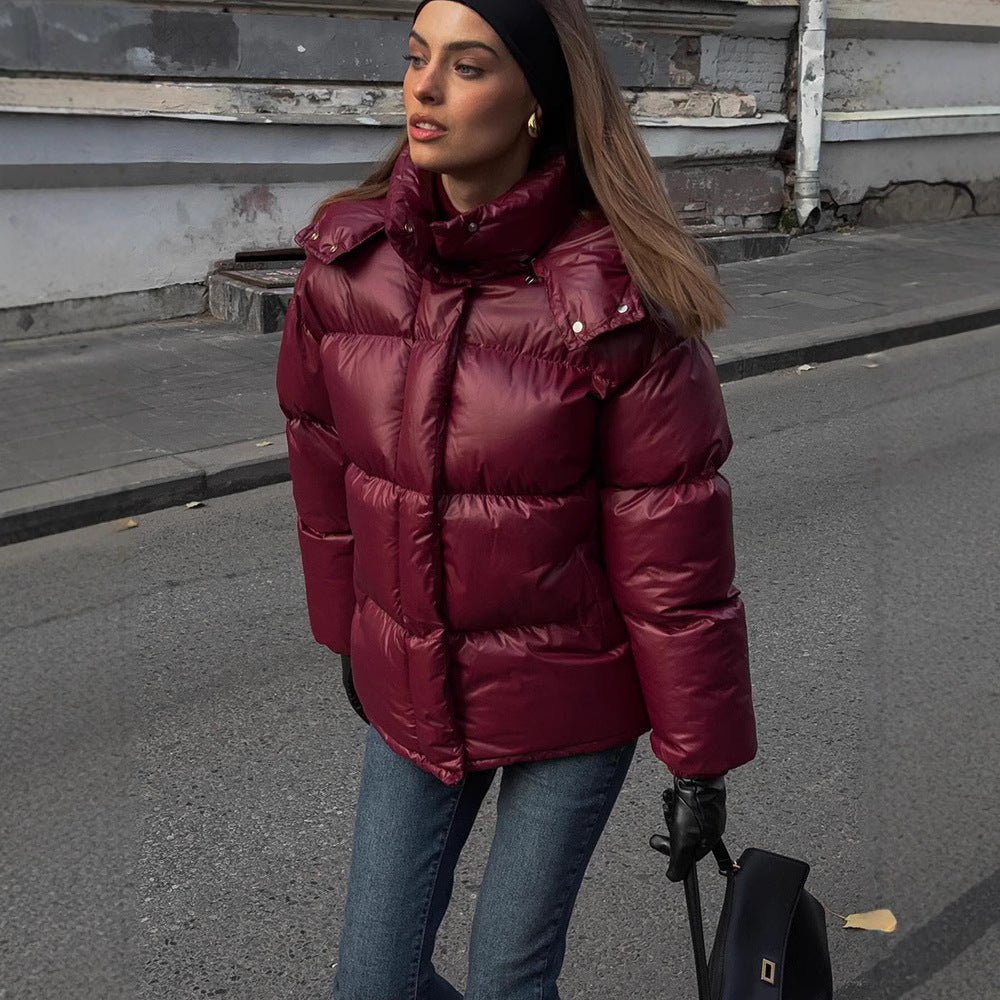 Graceful Stand Collar Hooded Jacket