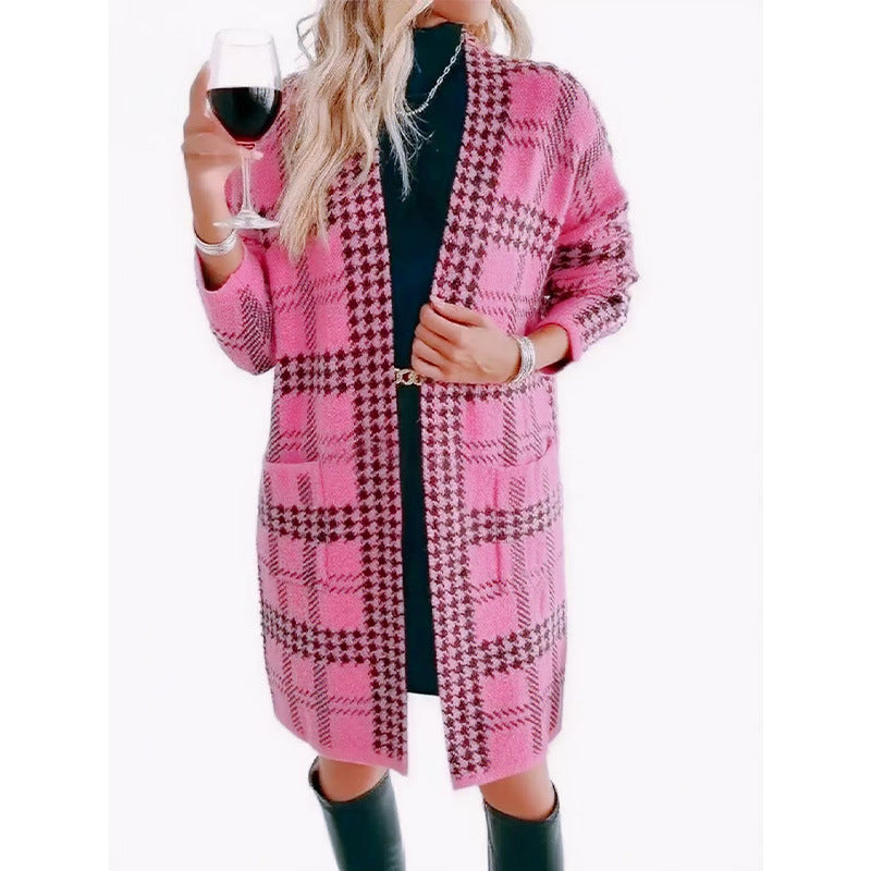 Houndstooth Long Knit Jacket