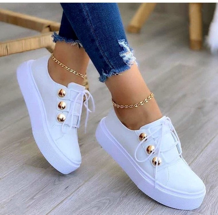 Veterschoenen, platte sneakers, dames, met nagels, casual schoenen