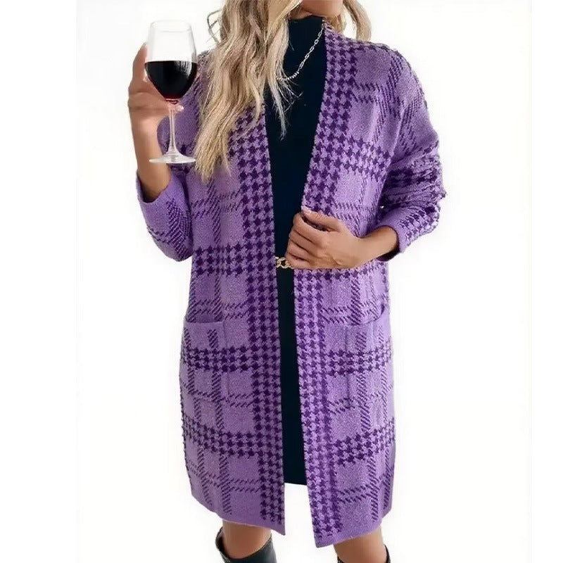Houndstooth Long Knit Jacket