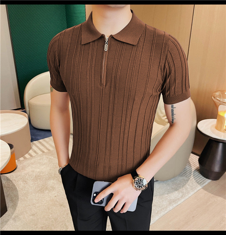 Retro Jacquard Zipper Polo