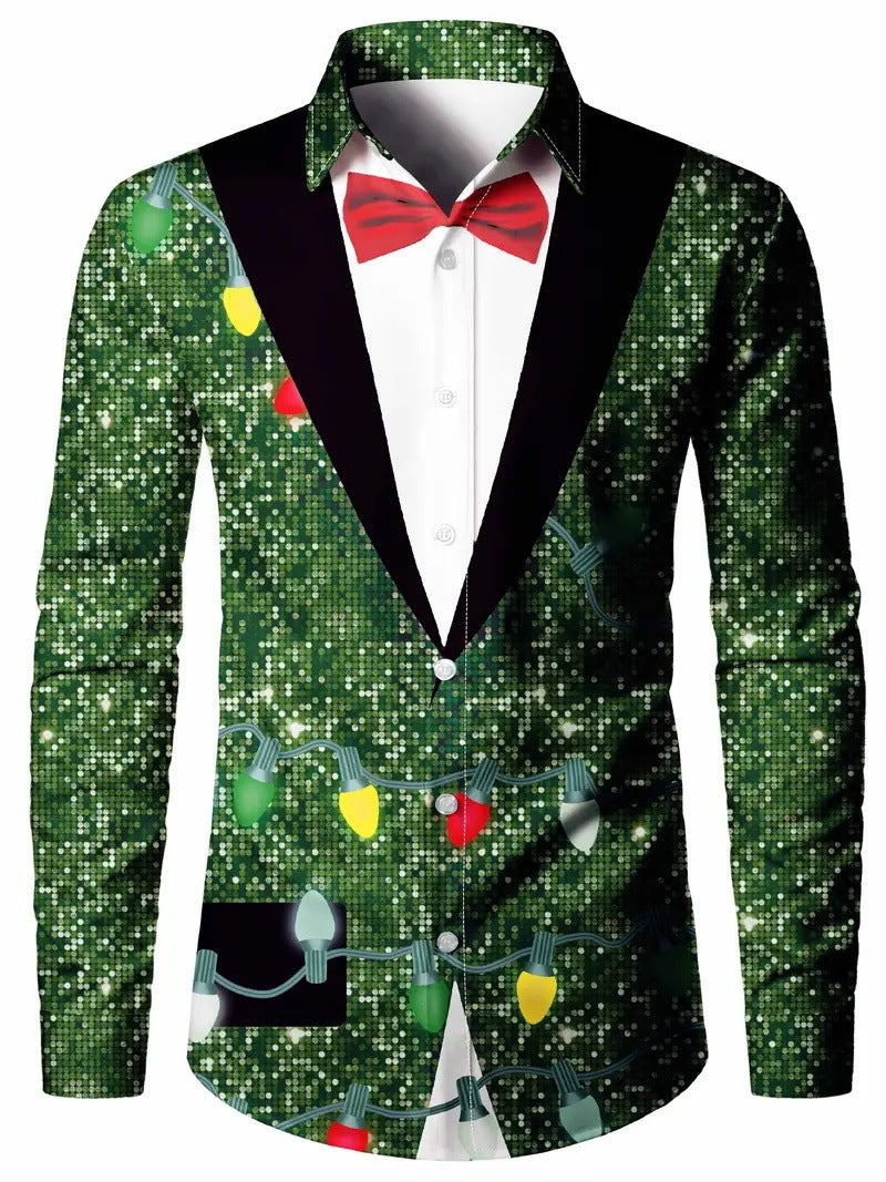 Men’s Digital Print Faux Two-Pieces Shirt