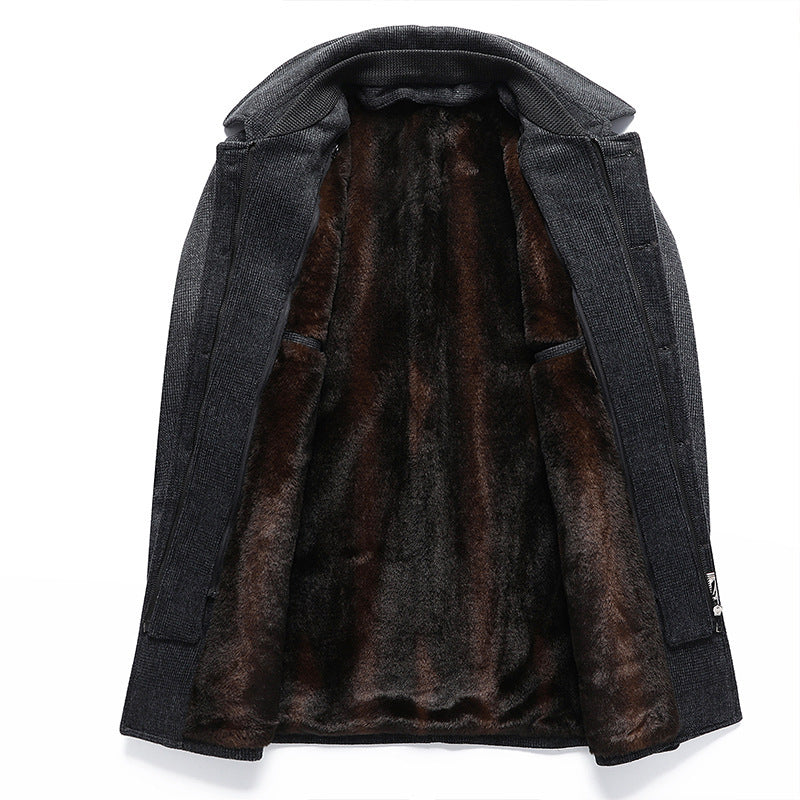 Men’s Mid-Length Woolen Plaid Coat with Detachable Double Collar
