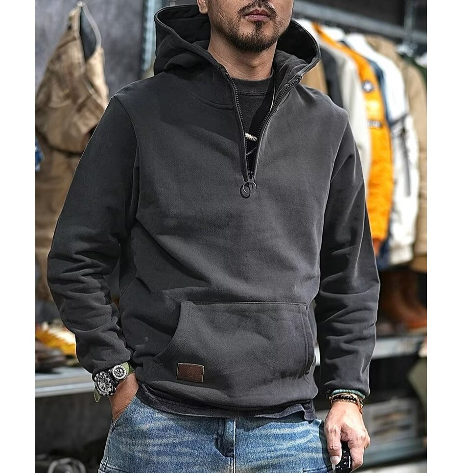 Half Open Collar Hooded Sweater