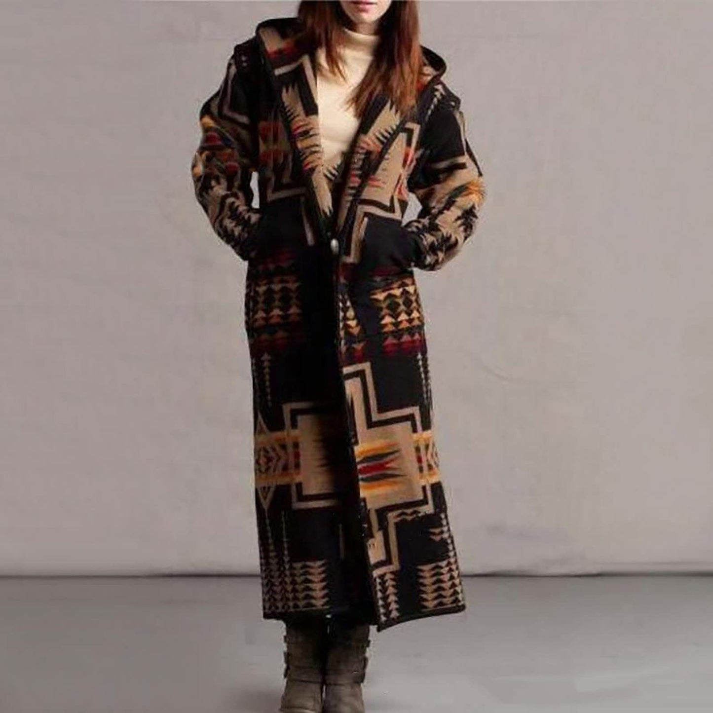 Printed Pocket Long Coat