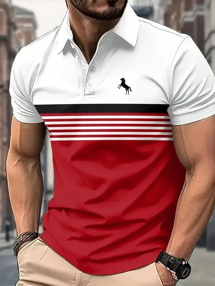 Men’s Striped Color-Block Golf Polo