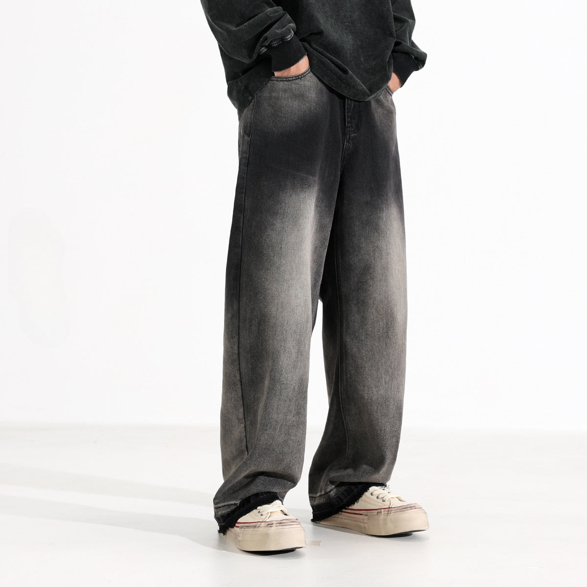 American-style Heavy Washed Wide Leg Jeans