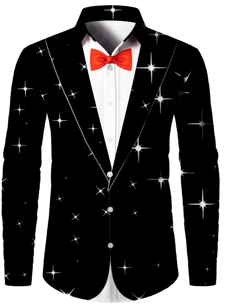 Men’s Digital Print Faux Two-Pieces Shirt