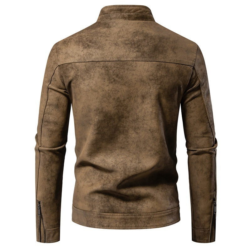 Men’s Retro Tie-Dyed Leather Jacket