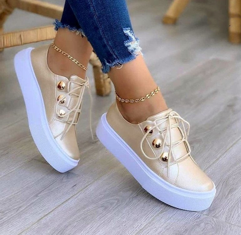 Veterschoenen, platte sneakers, dames, met nagels, casual schoenen