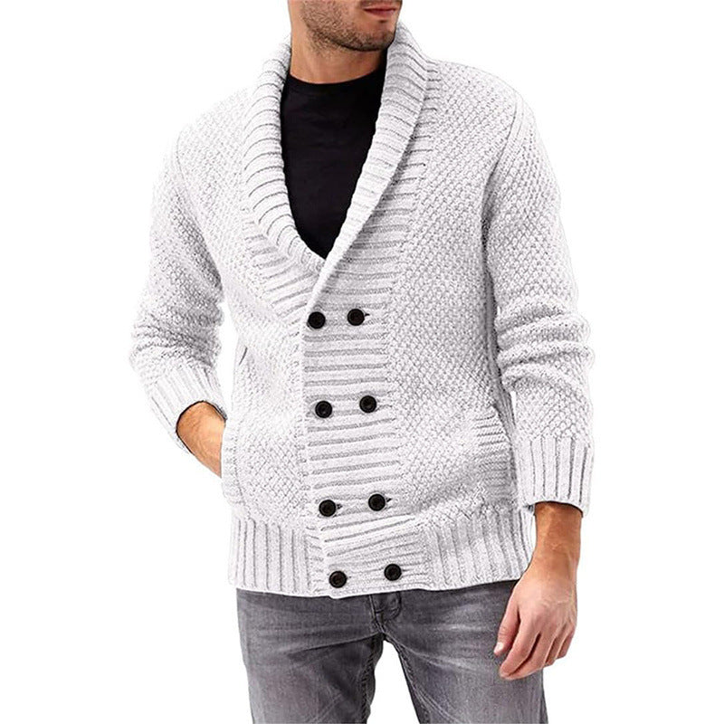 Men’s Solid Color Lapel Sweater
