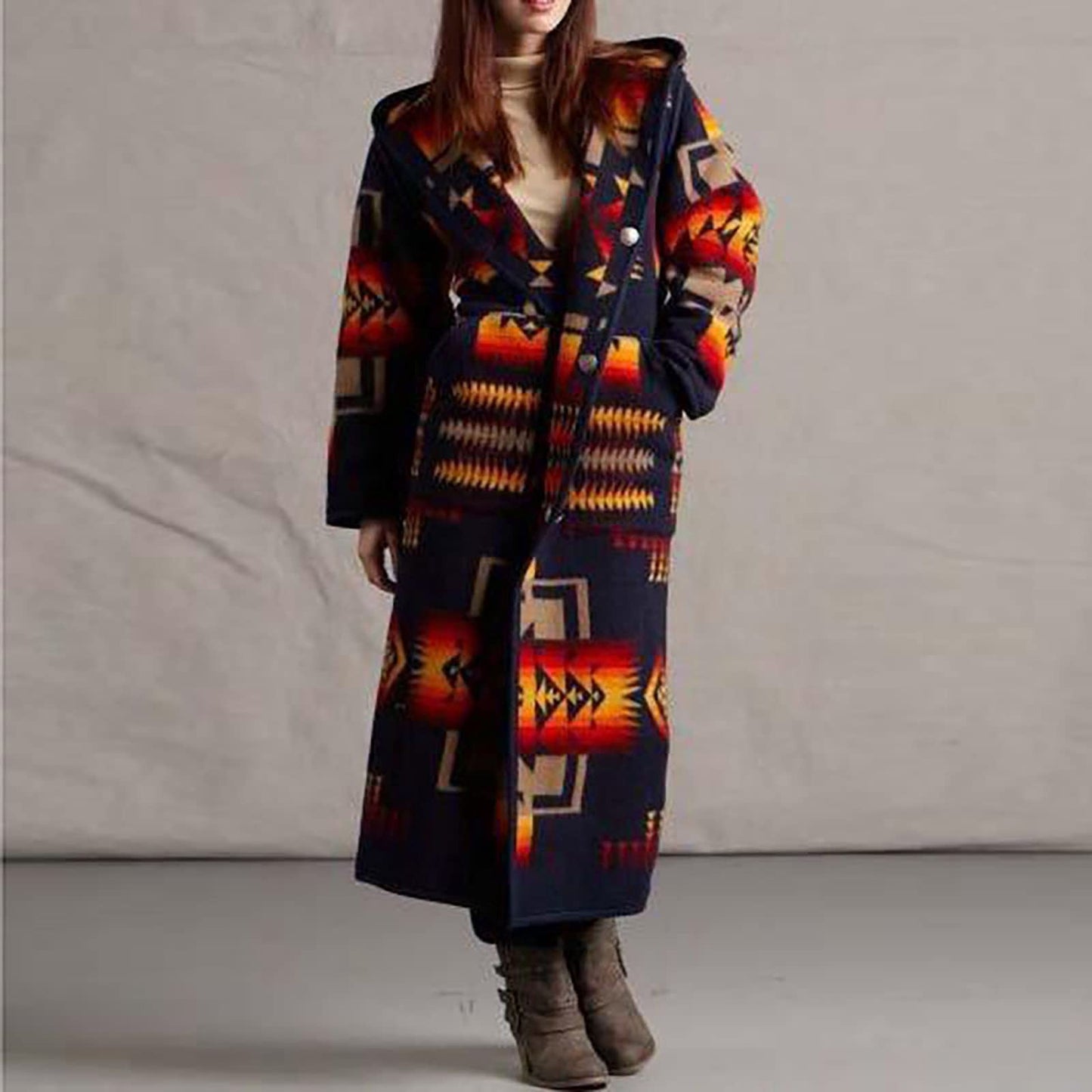 Printed Pocket Long Coat