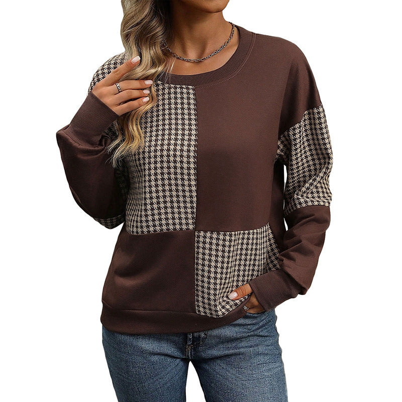 Sweater Brushed Houndstooth Multicolor Hoodie