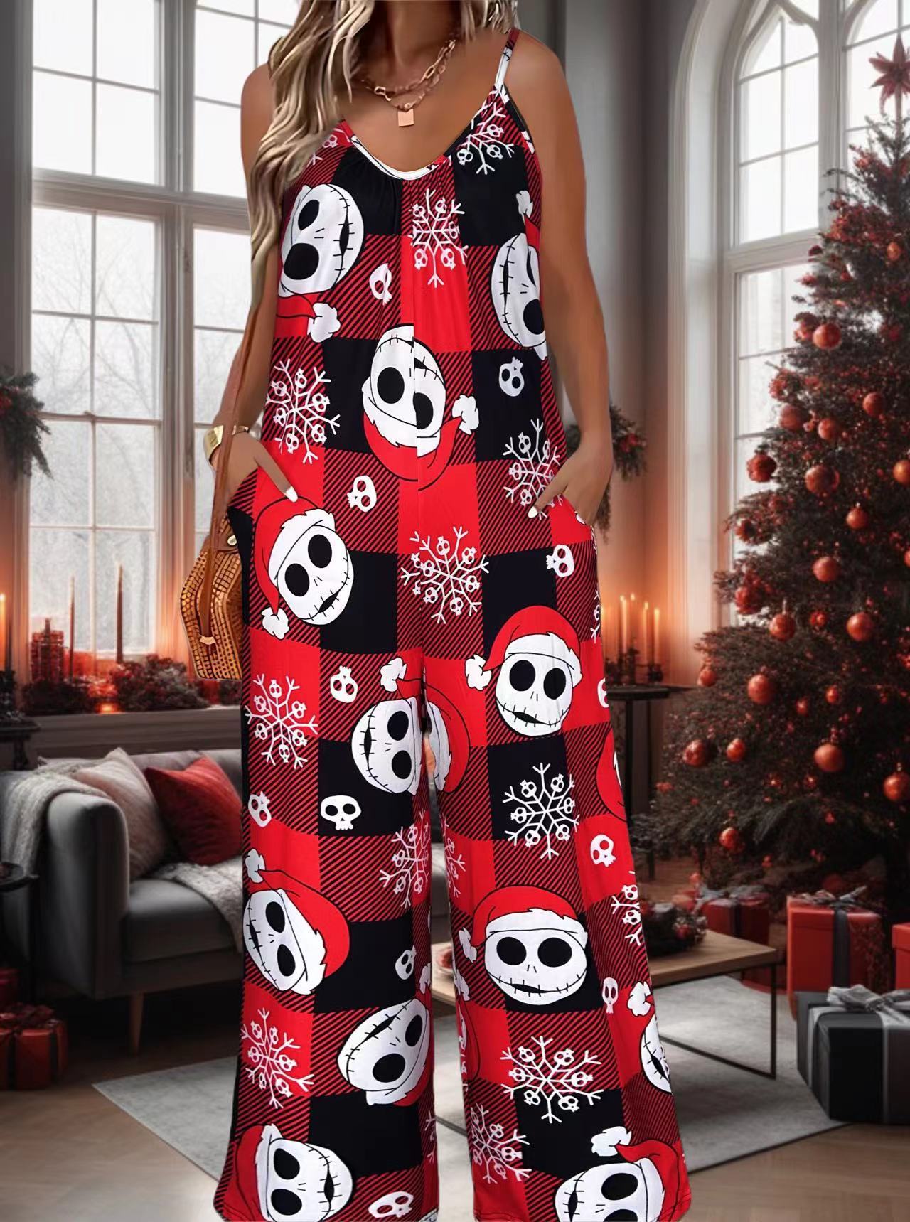 Bohemian Printed Pleated Suspender Jumpsuit