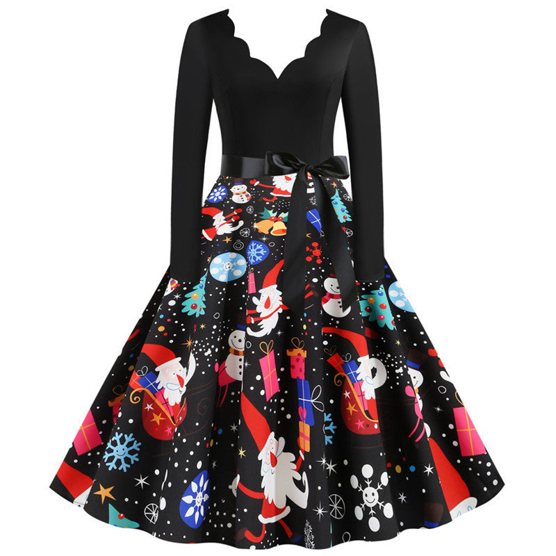 Christmas Long-Sleeve Print Dress