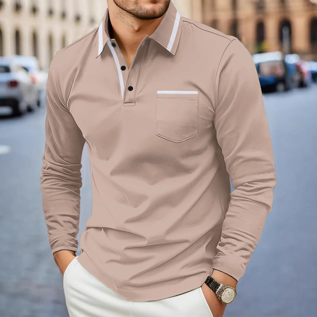Men’s Patchwork Lapel Polo Shirt