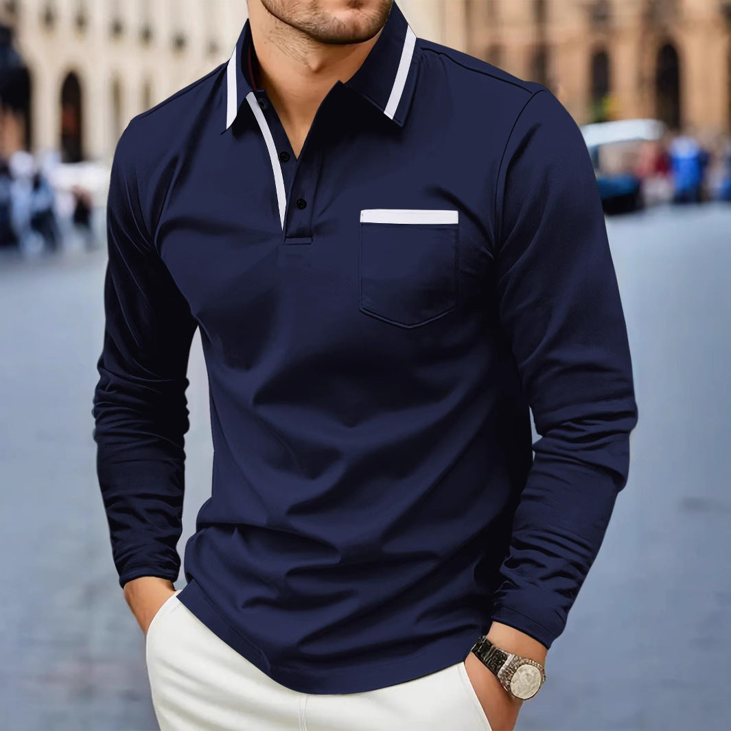 Men’s Patchwork Lapel Polo Shirt