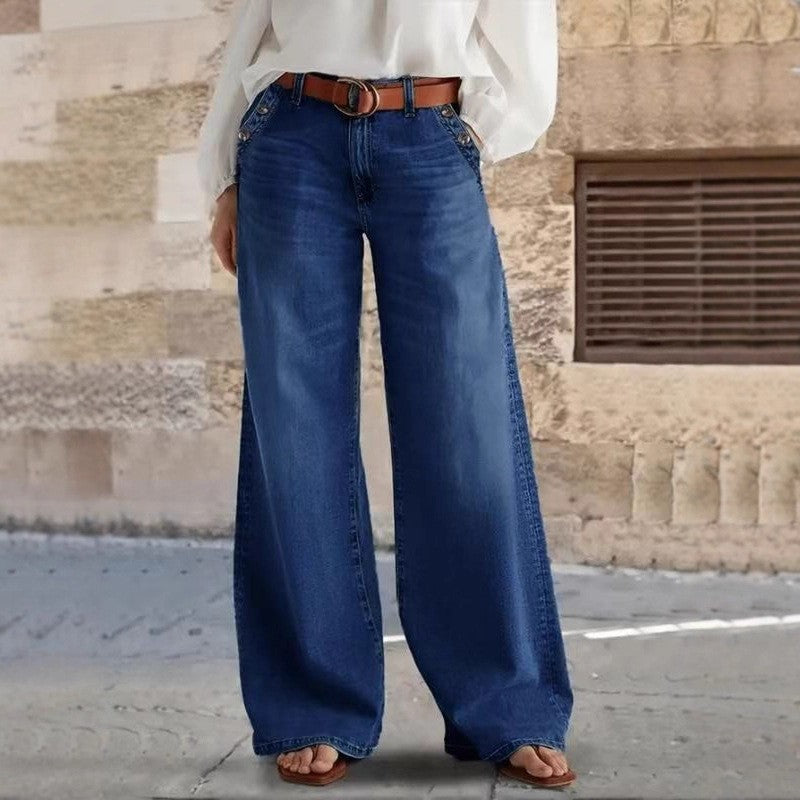 Stylish Relaxed Fit Wide Leg Casual Jeans