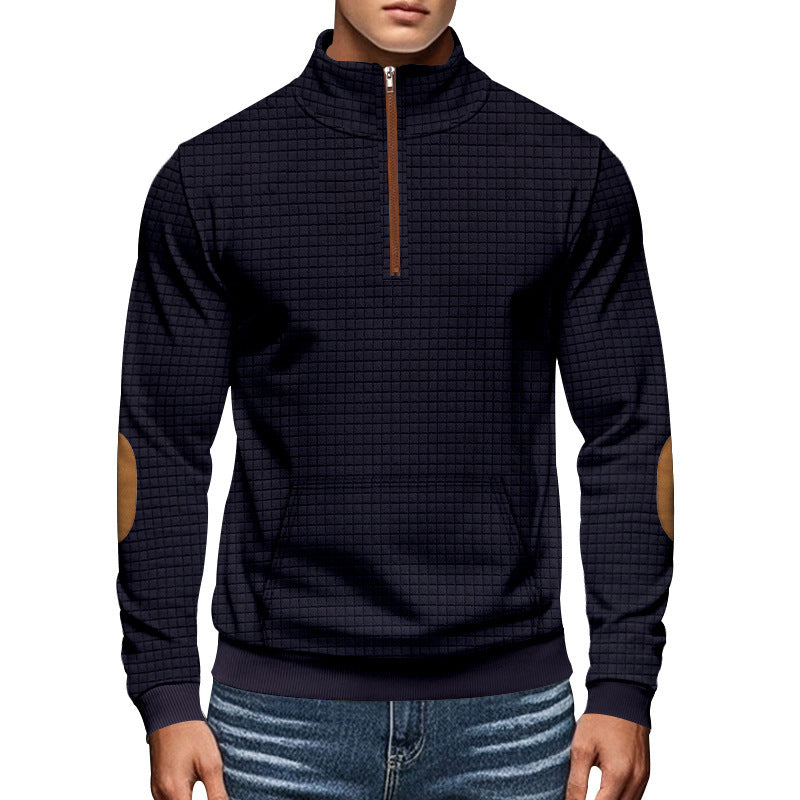 Plaid Half-Zip Stand Collar Jacket