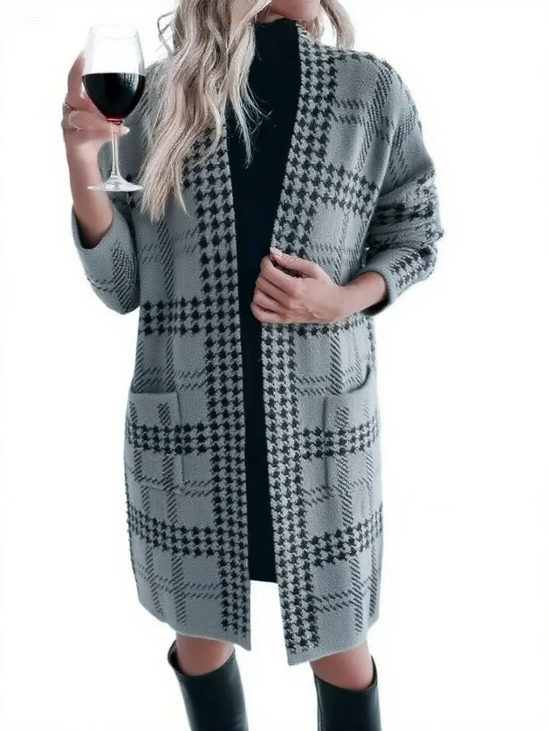 Houndstooth Long Knit Jacket