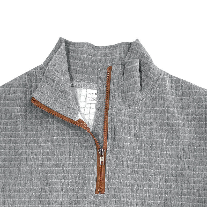 Plaid Half-Zip Stand Collar Jacket