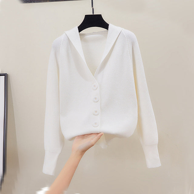 Hooded Women Cardigan Sweater Loose Casual Sports Knitted