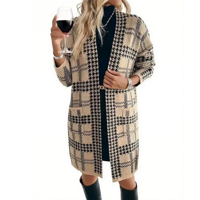 Houndstooth Long Knit Jacket