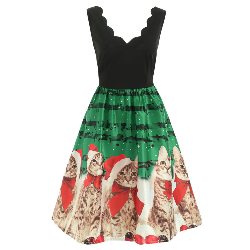 Music Print Sleeveless Women's Dress