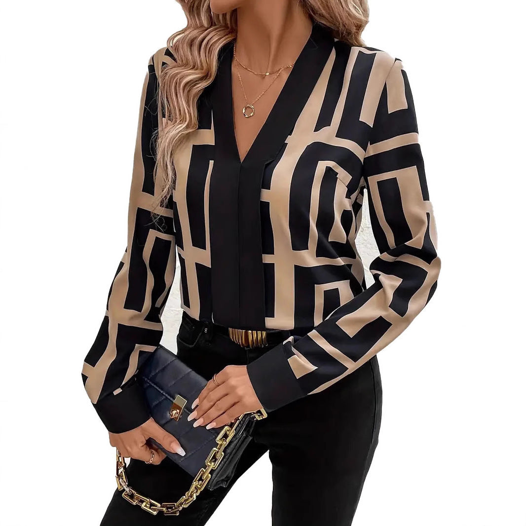 Spring/Summer Geometric Pattern Black Women's Top