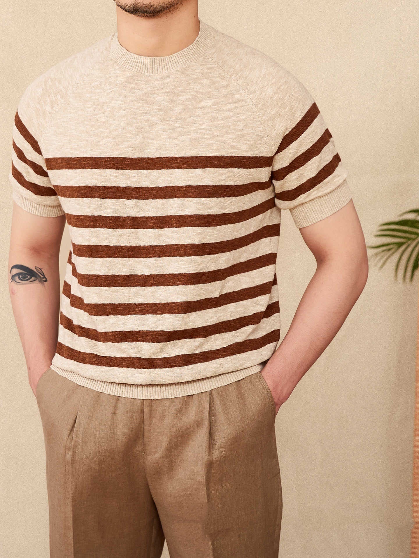 Linen Stripe Knit Tee