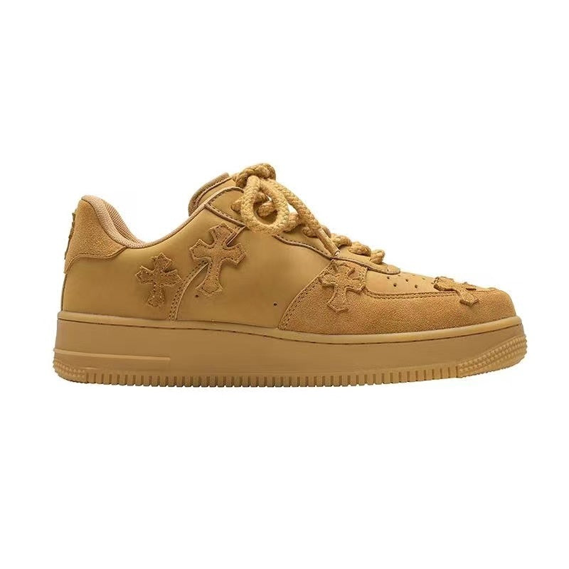 Weizenfarbene Damen-Sneaker im Retro-Stil mit Plateau