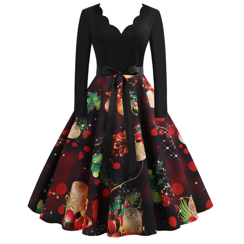 Christmas Long-Sleeve Print Dress