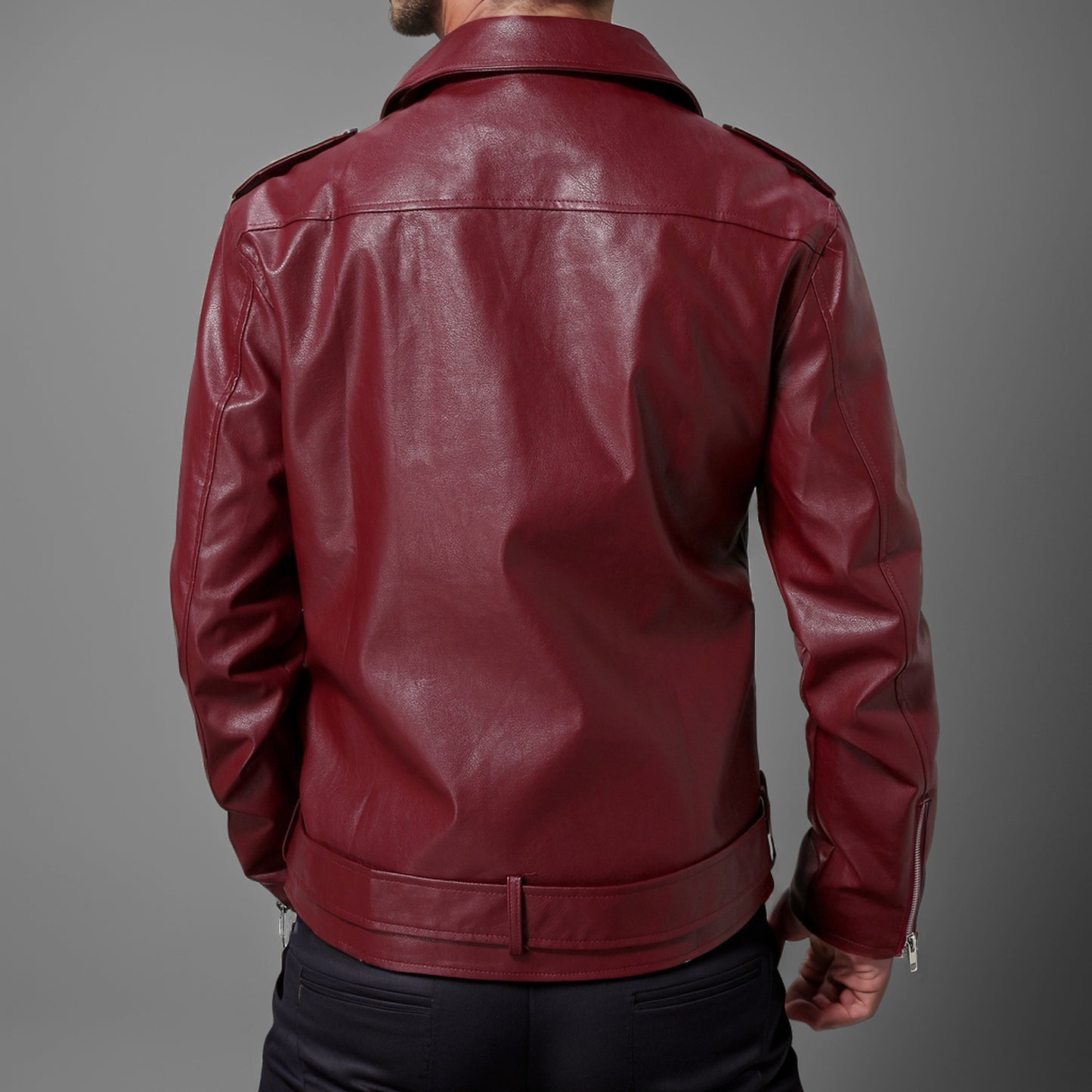 Slim Fit Lapel Leather Jacket