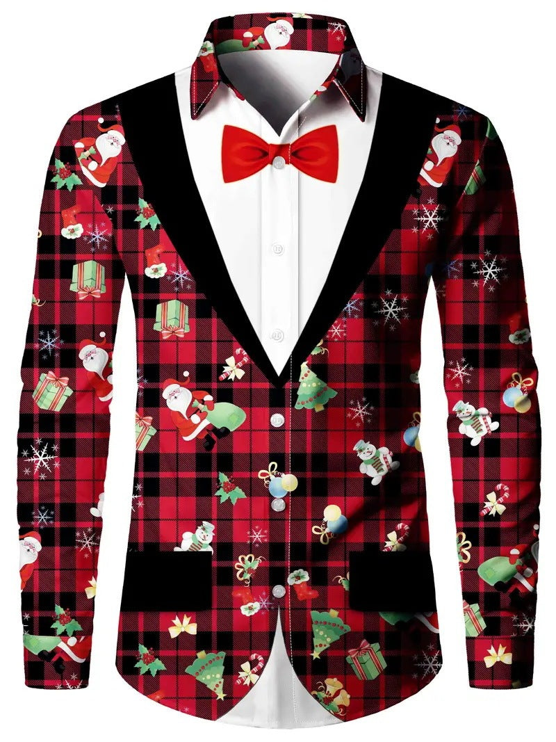 Men’s Digital Print Faux Two-Pieces Shirt