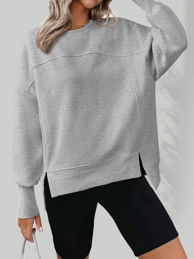 European And American Autumn And Winter Round Neck Long Sleeve Split Casual Loose Sweatshirt