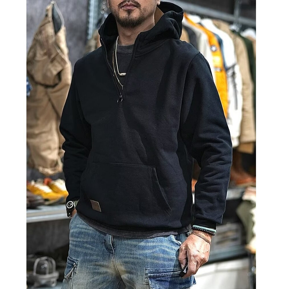 Half Open Collar Hooded Sweater