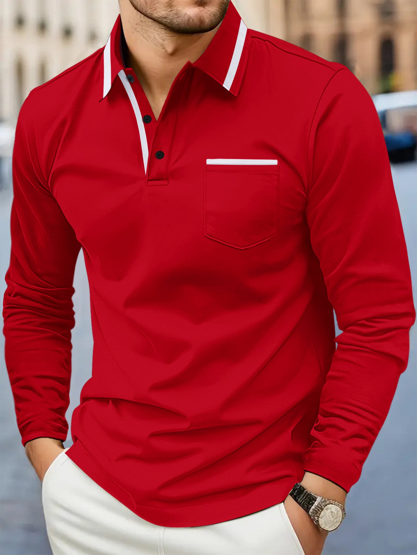 Men’s Patchwork Lapel Polo Shirt