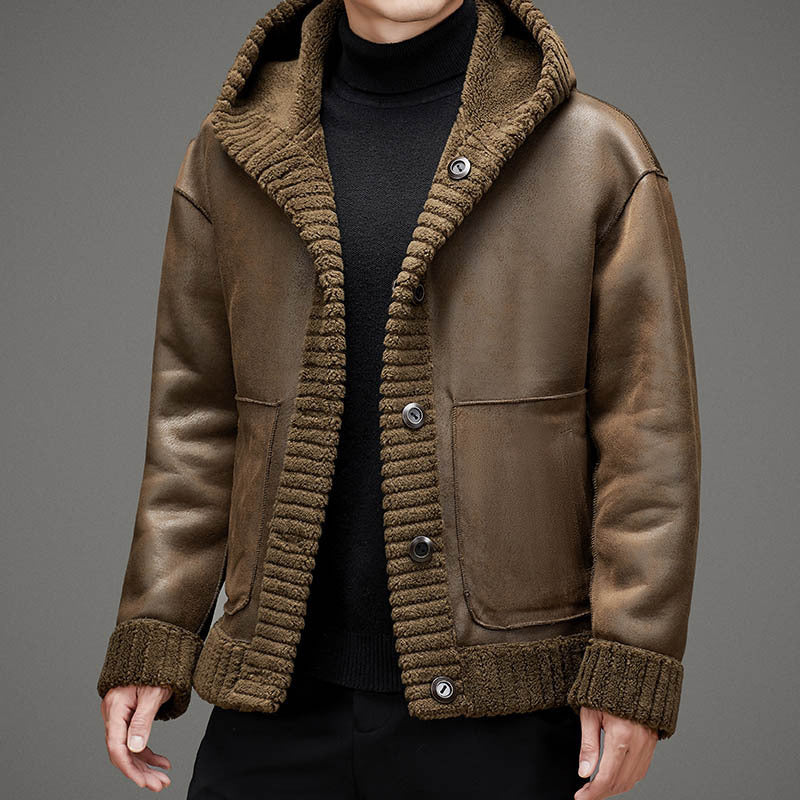 Double-Sided Cashmere Fur Hoodie Jacket
