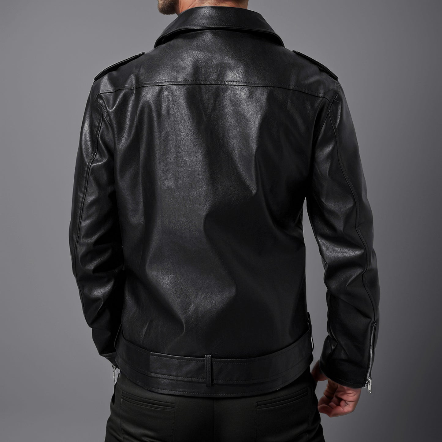 Slim Fit Lapel Leather Jacket