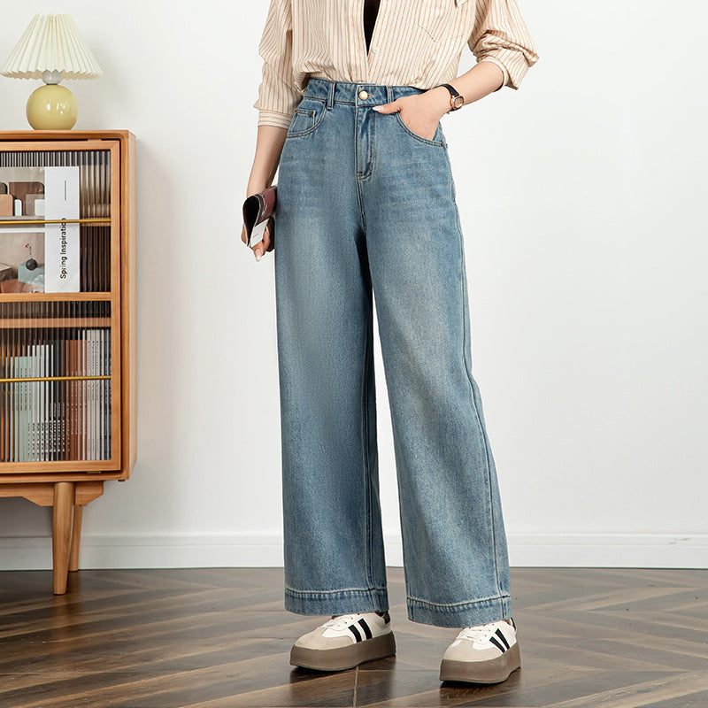 Women's Embroidered Jeans Cropped Wide-leg Pants