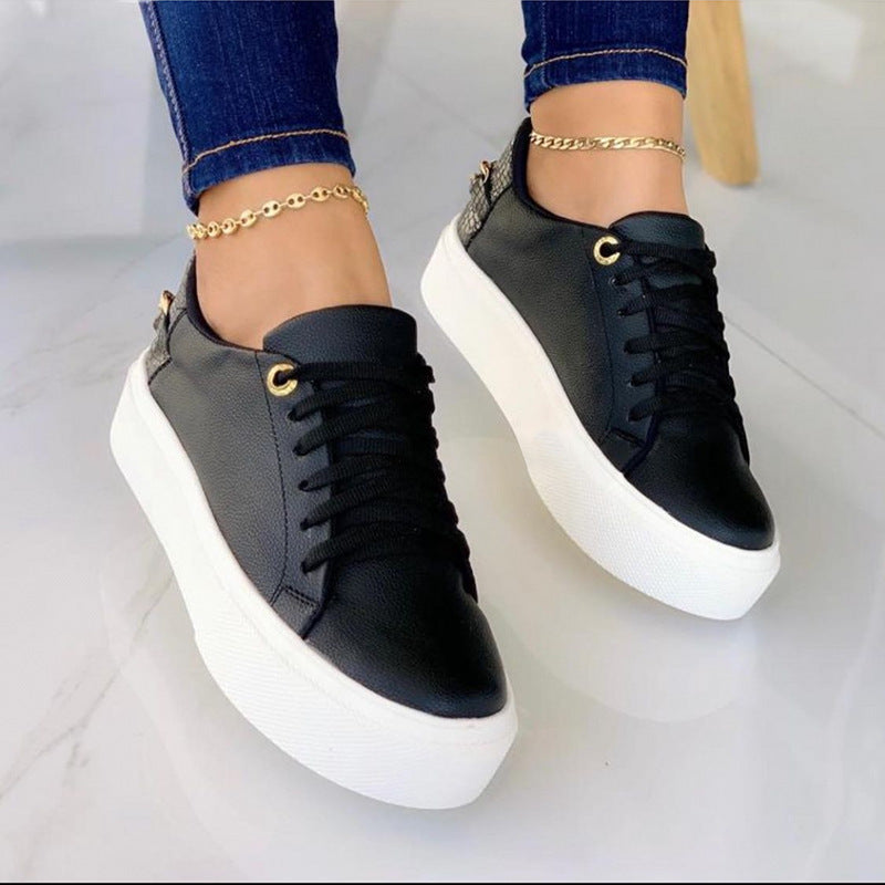 Vlakke schoenen met ketting en vetersluiting, dames casual sportschoenen