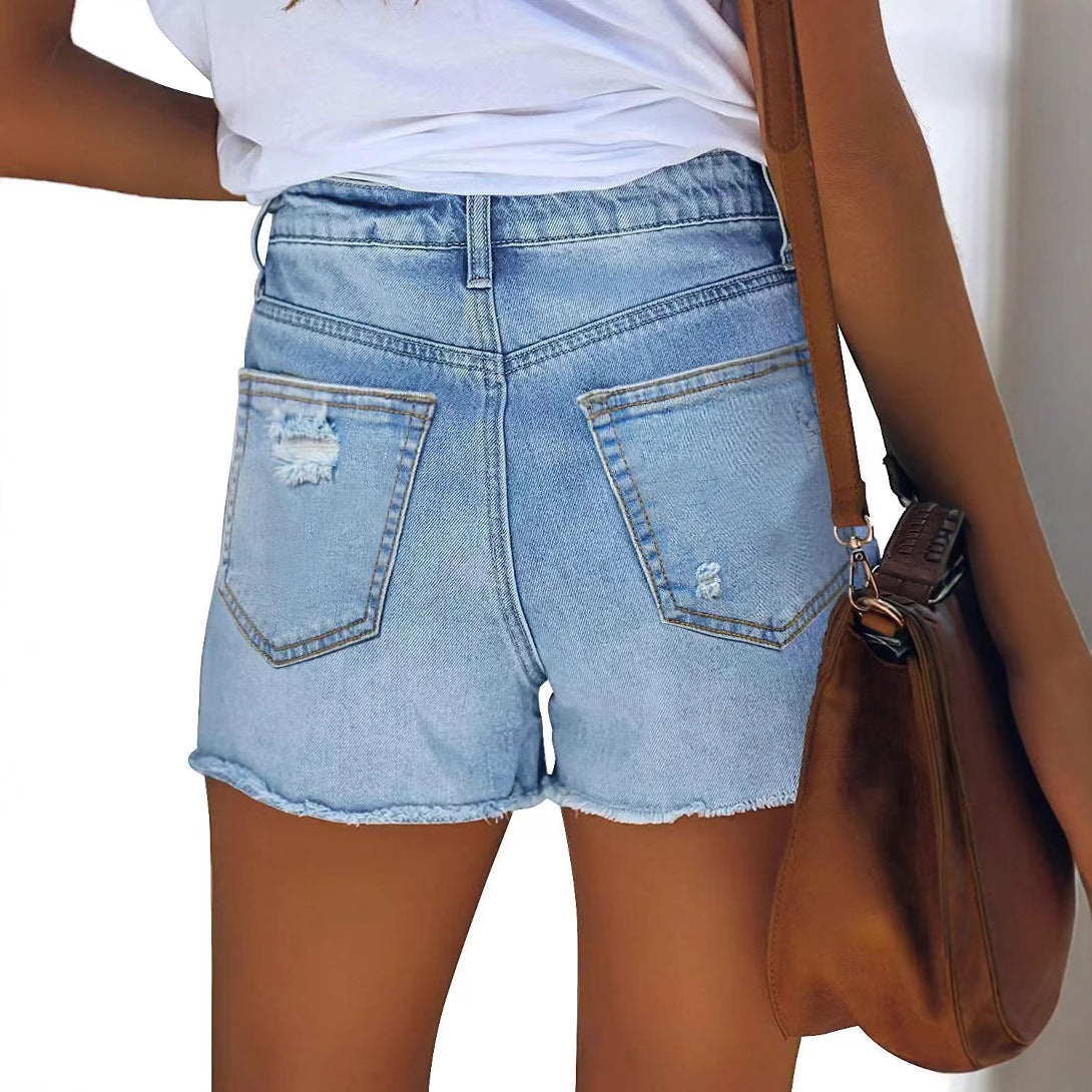 Women's Wash Hole Slim Fit All-matching Denim Shorts