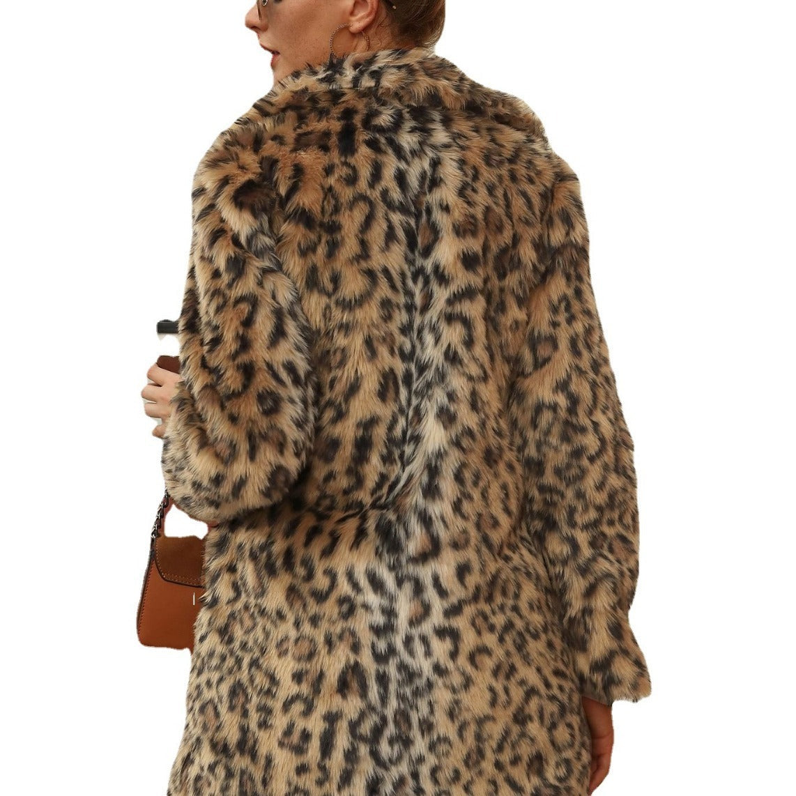 Leopard Print Faux Fur Suit Collar Coat