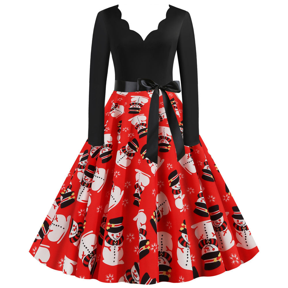 Christmas Long-Sleeve Print Dress