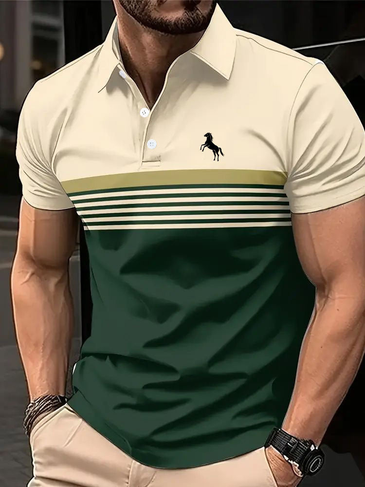 Men’s Striped Color-Block Golf Polo