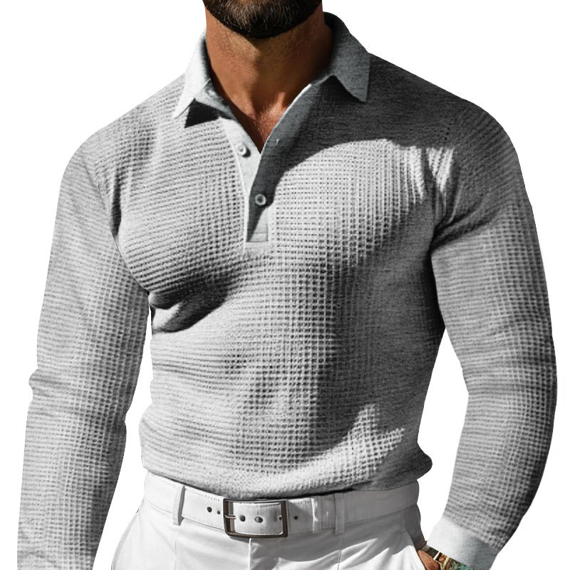 Slim-Fit Lapel Button Long Sleeve Shirt