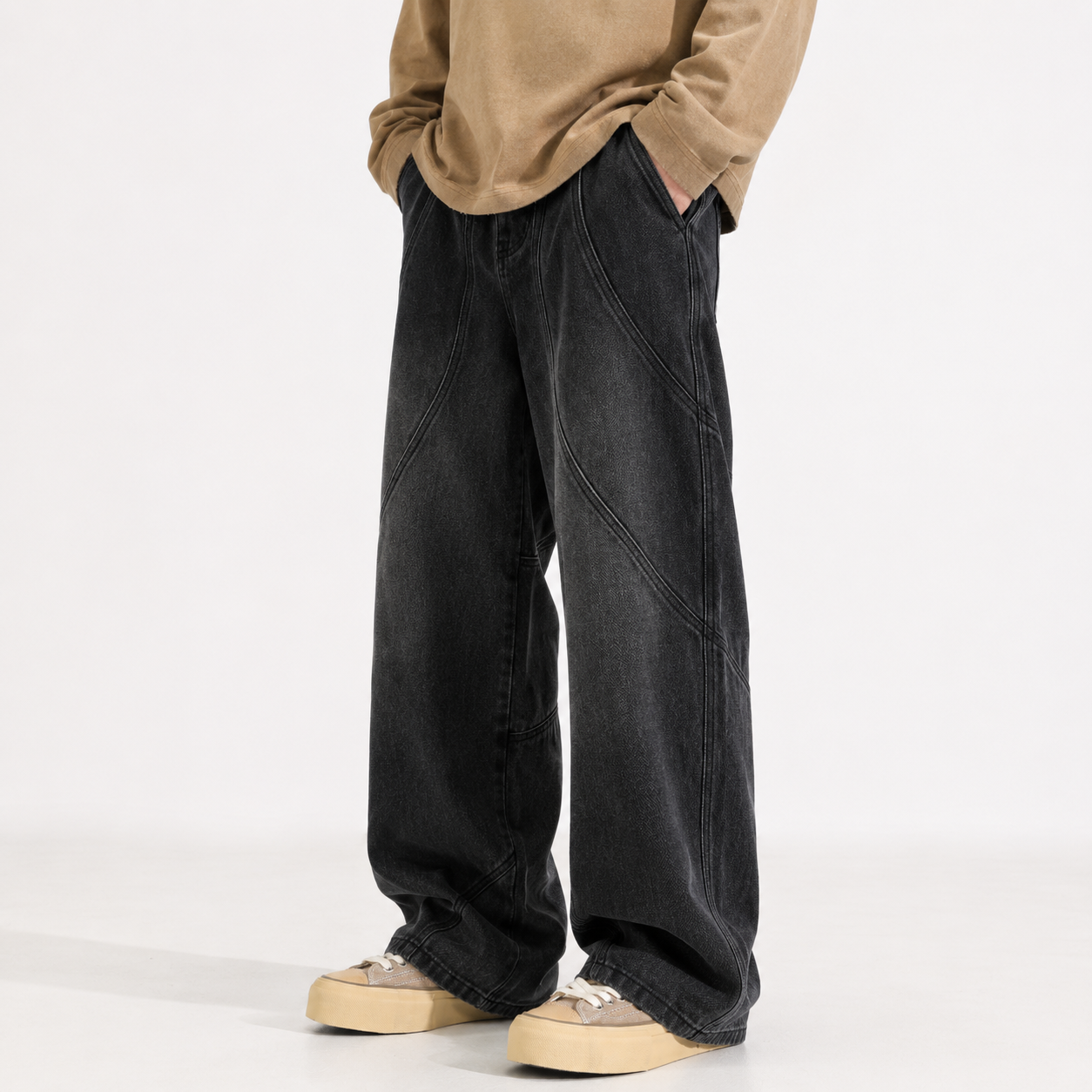 Washed Old Straight Baggy Jeans