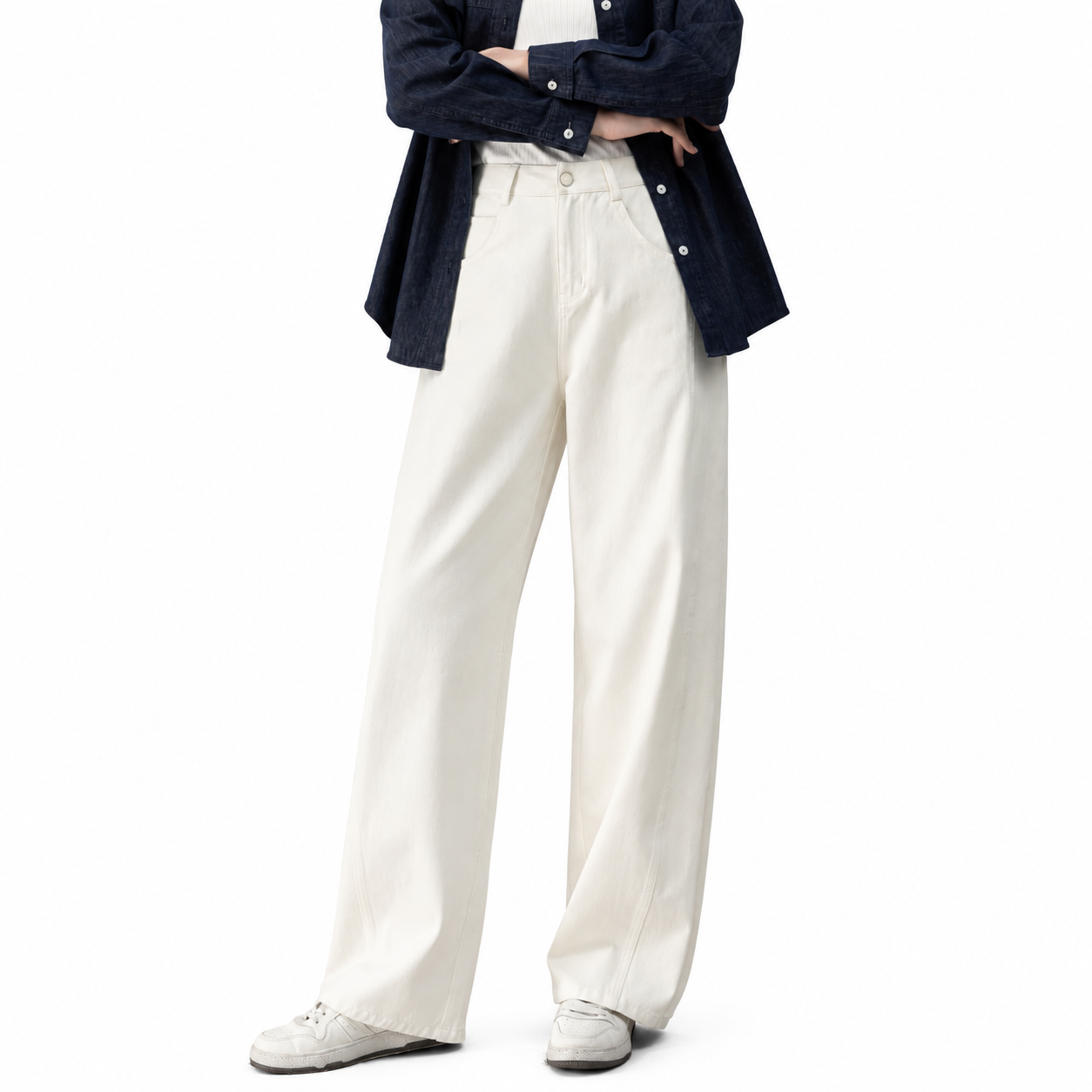 High-Waisted Curved Wide-Leg Retro Pants