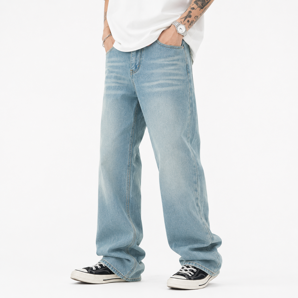 Light Blue Washed Worn Jeans